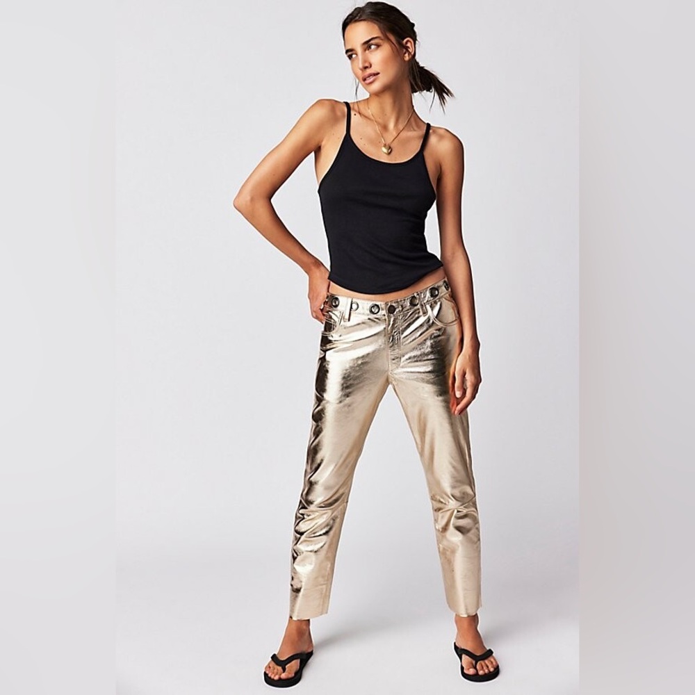 One Teaspoon - Gold 100% Sheepskin Leather Pants (Size M) - Picture 3 of 16